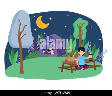 man and woman camp tent vacations vector illustration Stock Vector ...