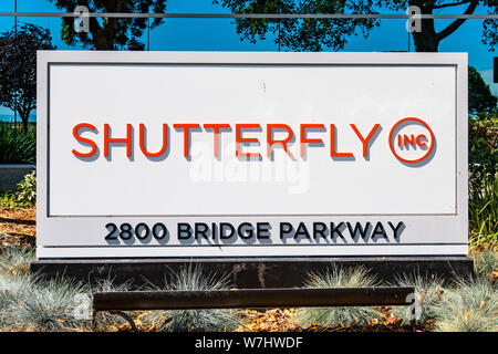 August 1, 2019 Redwood City / CA / USA - Shutterfly sign at their HQ located in Silicon Valley; Shutterfly, Inc. is an American Internet-based company