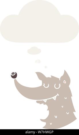 cartoon wolf with thought bubble in retro style Stock Vector