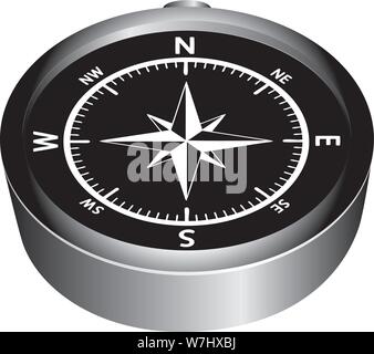 Black surface of the magnetic compass with white designation Stock Vector