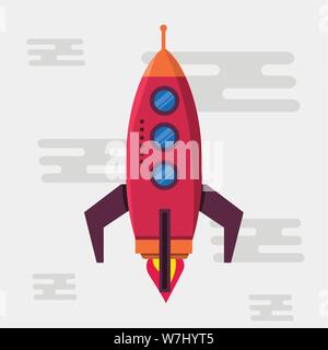 red rocket on the sky vector illustration Stock Vector