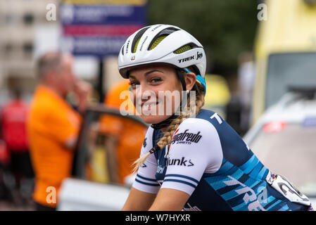 Letizia Paternoster of team Trek Segafredo before racing in the Prudential RideLondon Classique cycle race. Female cyclist rider Stock Photo