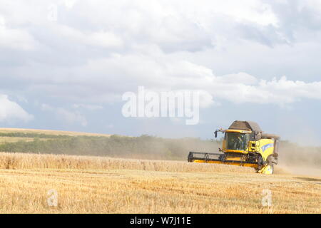 New Holland CX8040 Combine Harvester cutting a field in Swillington,Leeds. Stock Photo