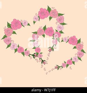 Two hearts from roses, outlines of roses, wedding, love Stock Vector