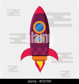 purple rocket take off vector illustration Stock Vector