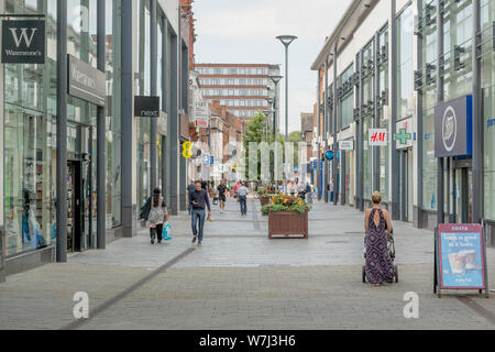 Retail outlets line the edge of George Street in Altrincham town centre, Cheshire, UK. Stock Photo