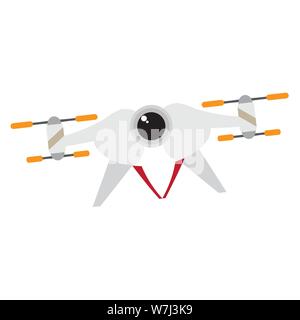 Isolated flying drone over a white background - Vector Stock Vector
