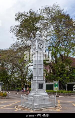 Clock Tower on the corner of Albert Street and Independence Avenue, the capital city of Victoria, Mahe Island, Seychelles Stock Photo