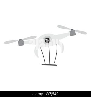 Isolated flying drone over a white background - Vector Stock Vector