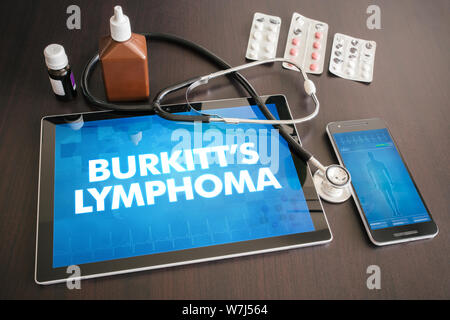 Burkitt's lymphoma (cancer type) diagnosis medical concept on tablet screen with stethoscope. Stock Photo