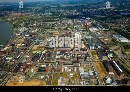 Aerial view, Bayer Leverkusen, Chempark Leverkusen in the Rhine river, a chemical plant, Leverkusen, North Rhine-Westphalia, Germany Stock Photo