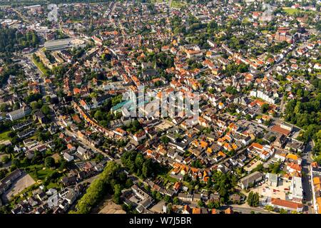 Aerial view, city centre with market place and pilgrimage basilica, Werl, North Rhine-Westphalia, Germany Stock Photo