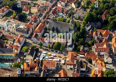 Aerial view, city centre with market place and church St. Walburga, Werl, North Rhine-Westphalia, Germany Stock Photo