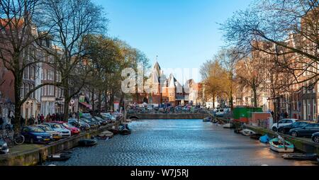 View of De Waag, Gracht Kloveniersburgwal, Amsterdam, North Holland, Netherlands Stock Photo