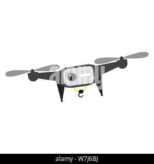 Isolated flying drone over a white background - Vector Stock Vector