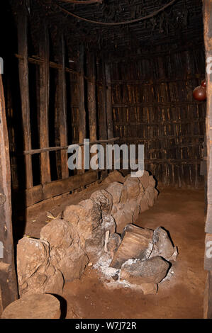 The fireplace in a traditional African Chagga tribe hut Stock Photo