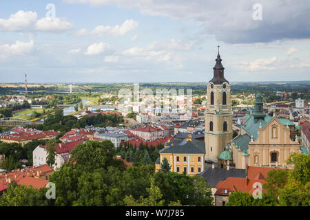 Aerial view of Przemysl old town with Cathedral and bridges across San river, Poland Stock Photo