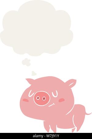 cartoon pig with thought bubble in retro style Stock Vector