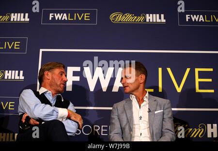 Simon Jordan- Former Crystal Palace Owner & Broadcaster and Teddy Sheringham during the FWA Live Season Preview at The Landmark Hotel, London. Stock Photo