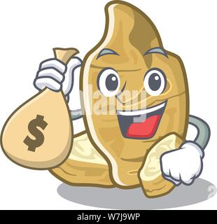 With money bag jerusalem artichoke above cartoon tables wood Stock Vector