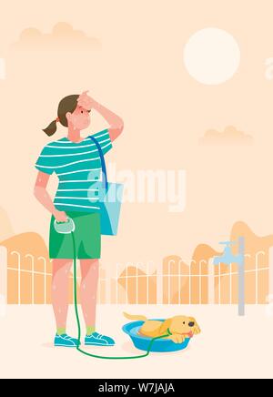 Suffering a heat wave in a hot summer day vector illustration 010 Stock Vector