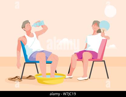 Suffering a heat wave in a hot summer day vector illustration 012 Stock Vector