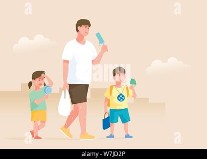Suffering a heat wave in a hot summer day vector illustration 006 Stock Vector