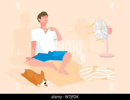 Suffering a heat wave in a hot summer day vector illustration 004 Stock Vector