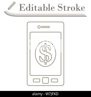 Smartphone With Dollar Sign Icon. Editable Stroke Simple Design. Vector Illustration. Stock Vector