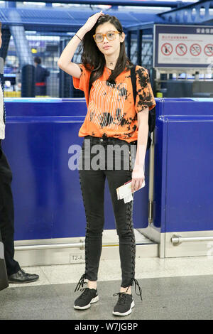 Chinese supermodel Xi Mengyao, better known as Ming Xi, is pictured at the Beijing Capital International Airport in Beijing, China, 7 September 2017. Stock Photo