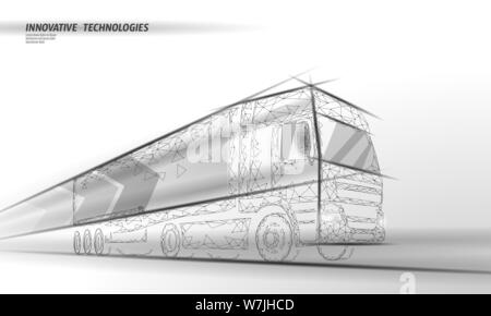 Low poly transport abstract truck. Lorry van fast delivery shipping logistic. Polygonal dark blue speed highway industry international transportation Stock Vector