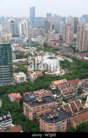 View out hotel window from high floor on Nanjing Road. Stock Photo