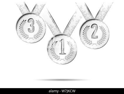 Low poly winner medal on ribbon. Contest leader first place ceremony trophy. Team success business concept. Win champion competition prize polygonal Stock Vector