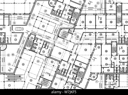 Seamless plan of building blueprint. Top view of vector architectural background Stock Vector