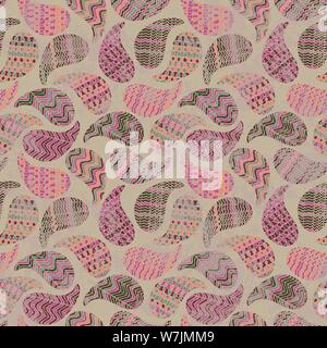 seamless vector abstract pattern with tetured paisleys in pink colors Stock Vector