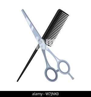 Colorful cartoon comb and scissors sign Stock Vector