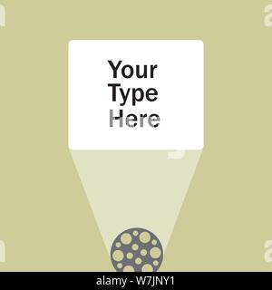 Film reel projecting light to a screen. On the screen it says Your Type Here Stock Vector