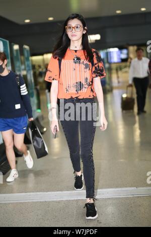 Chinese supermodel Xi Mengyao, better known as Ming Xi, is pictured at the Beijing Capital International Airport in Beijing, China, 7 September 2017. Stock Photo