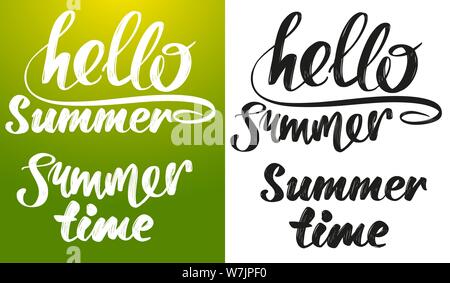 summer greeting, calligraphic text, logo symbol vector illustration isolated on white background. Stock Vector