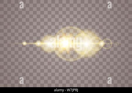 Vector transparent sunlight special lens flare light effect. Isolated sun flash rays and spotlight. White front translucent sunlight background. Blur Stock Vector