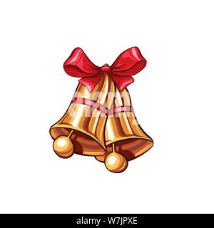 Christmas or New Year golden bell isolated vector illustration. Freehand gold decor for winter holidays Stock Vector