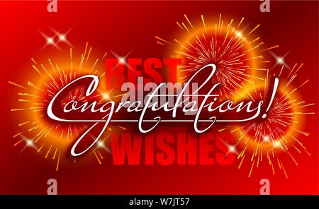 Congratulations banner, Best wishes card with calligraphic handwritten lettering and firework Stock Vector