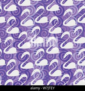 seamless vector pattern with textured purple background and stylized swans silhouettes Stock Vector