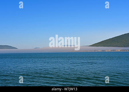 Morning fog on the Salish Sea near Anacortes, Washington, USA Stock Photo