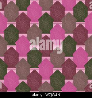 seamless vector pattern with textured house shapes in rose colors Stock Vector