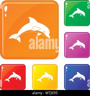 Jumping dolphin icons set vector color Stock Vector