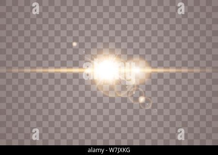 Vector transparent sunlight special lens flare light effect. Isolated sun flash rays and spotlight. White front translucent sunlight background. Blur Stock Vector