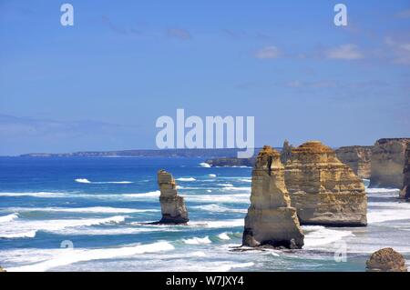 Landscape of The Twelve Apostles, a collection of limestone stacks off the shore of the Port Campbell National Park, by the Great Ocean Road in Melbou Stock Photo