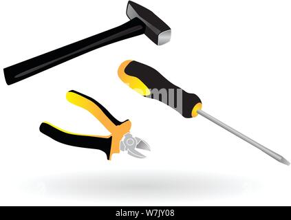 tools screwdriver pliers hammer color vector illustration Stock Vector