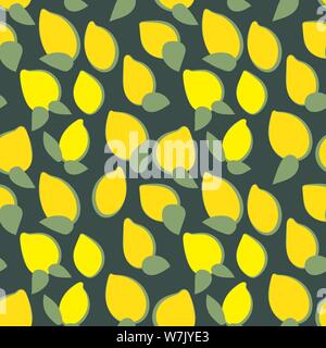 seamless vector pattern with simple lemons on dark background Stock Vector